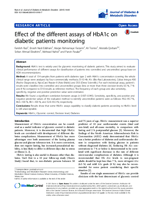 (PDF) Effect of the different assays of HbA1c on diabetic patients ...