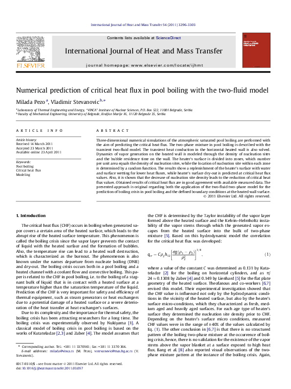 (PDF) Numerical prediction of critical heat flux in pool boiling with ...
