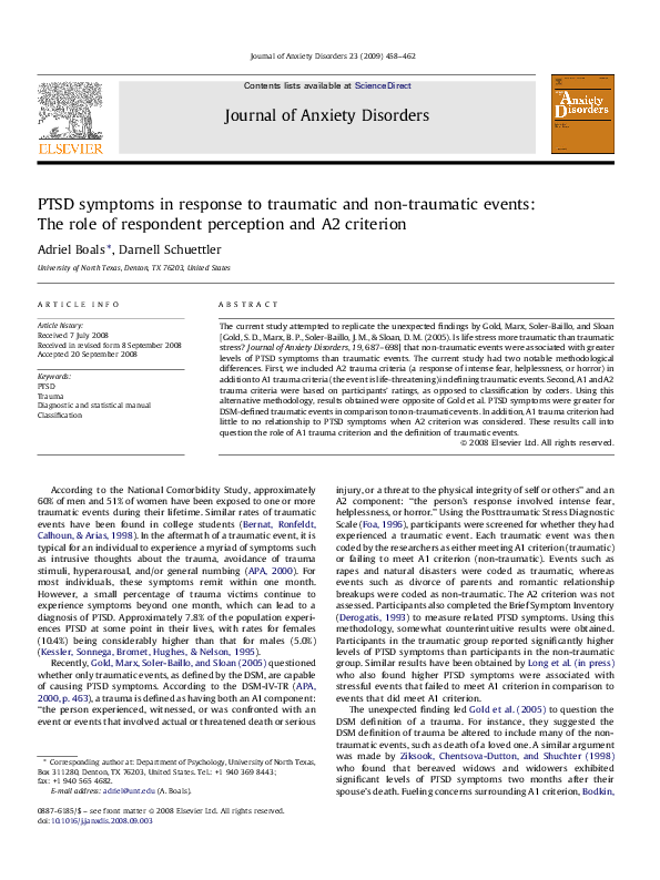 (PDF) PTSD symptoms in response to traumatic and non-traumatic events ...
