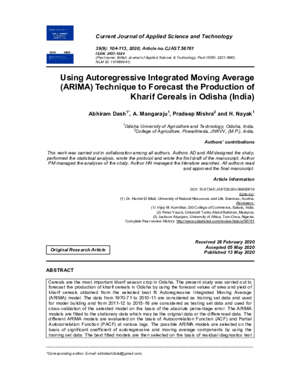 (PDF) Using Autoregressive Integrated Moving Average (ARIMA) Technique ...
