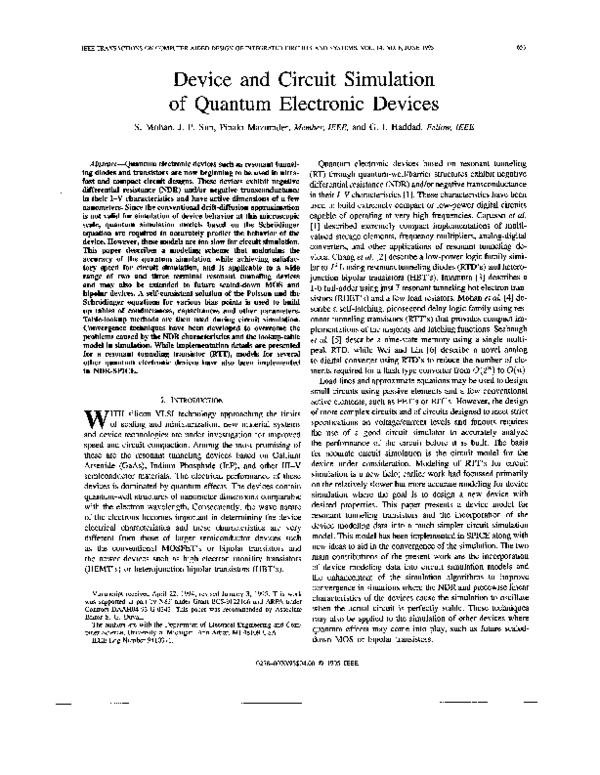 (PDF) Device and circuit simulation of quantum electronic devices