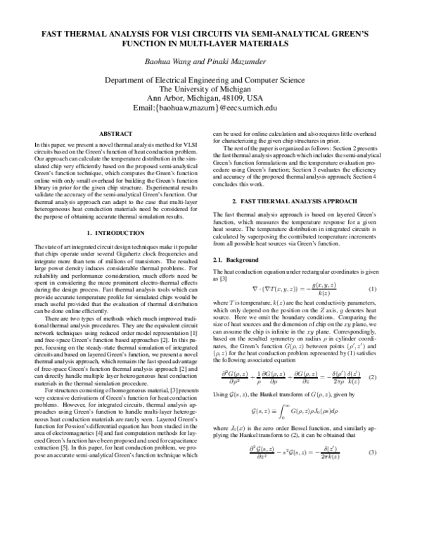 (PDF) Fast thermal analysis for VLSI circuits via semi-analytical Green ...
