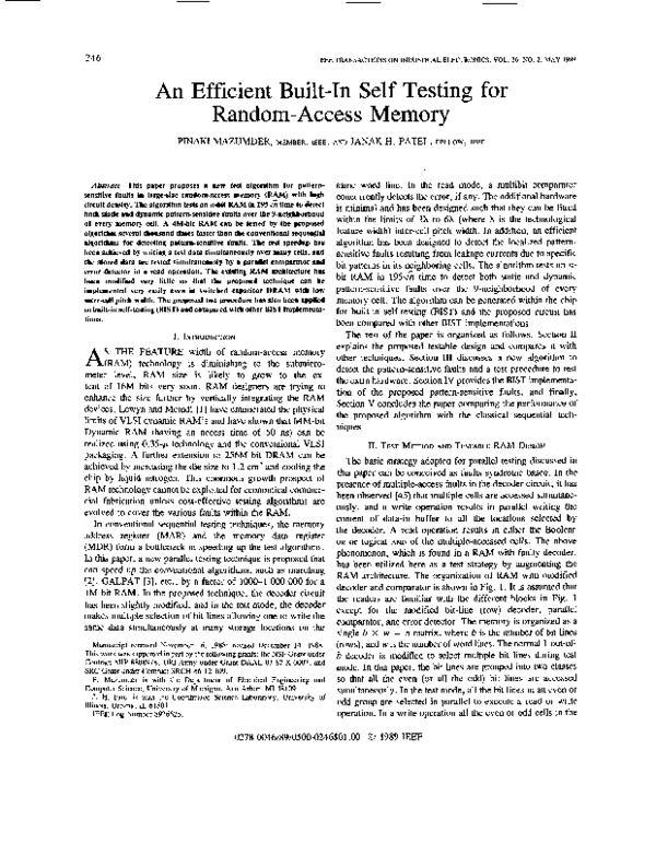 (PDF) An efficient built-in self testing for random-access memory