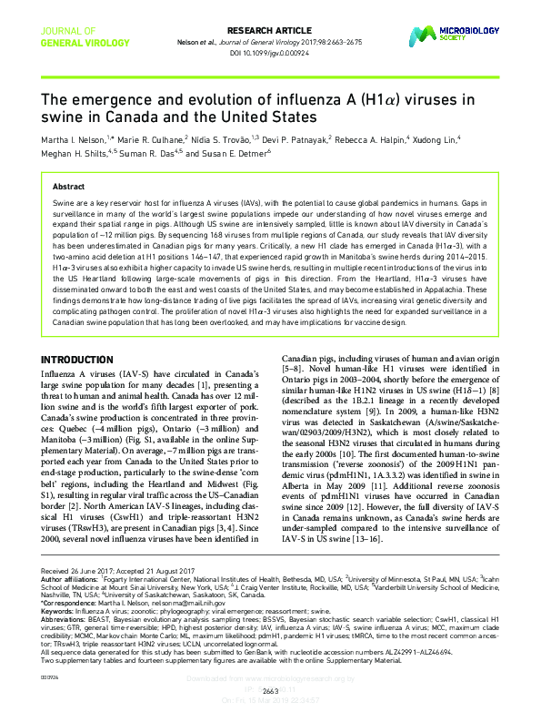 (PDF) The emergence and evolution of influenza A (H1α) viruses in swine ...