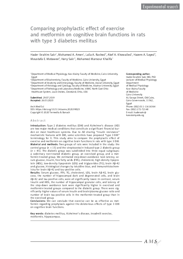 (PDF) Comparing prophylactic effect of exercise and metformin on ...