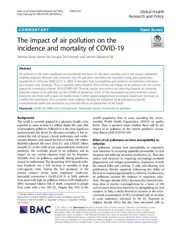 (PDF) The impact of air pollution on the incidence and mortality of ...