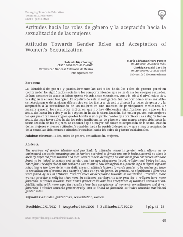 (PDF) Actitudes hacia los roles de género y la aceptación hacia la ...