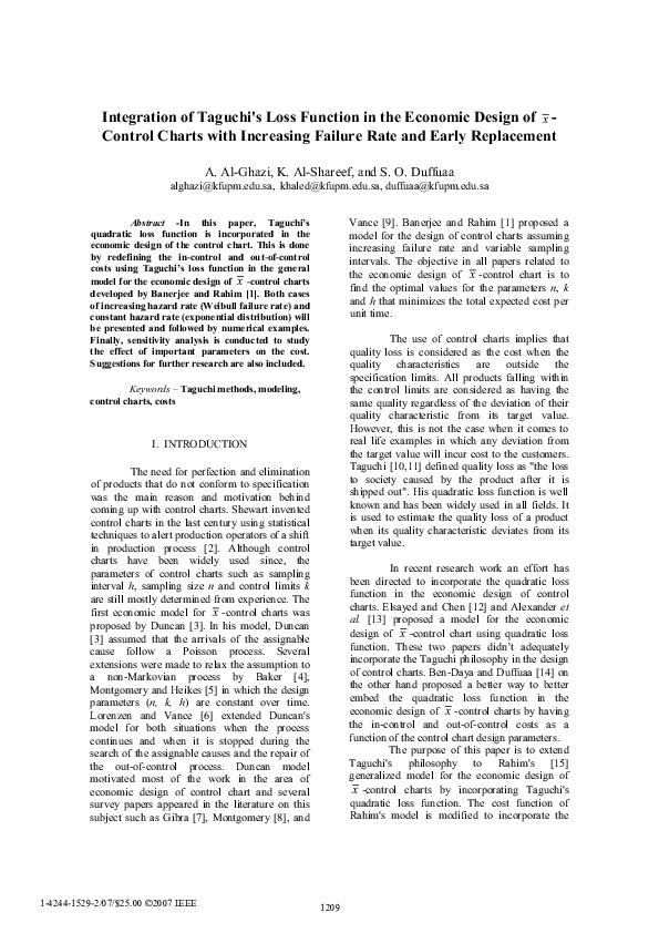 (PDF) Integration of Taguchi's loss function in the economic design of ...