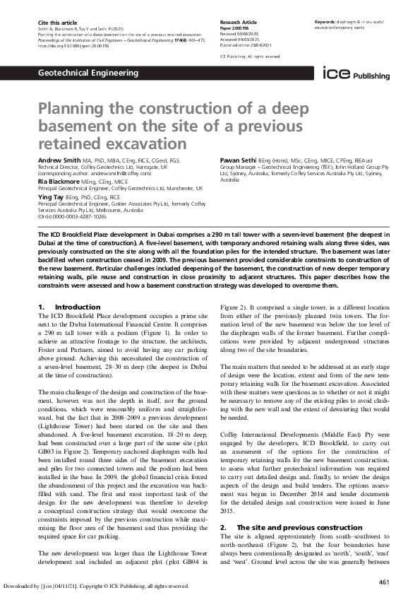 (PDF) Planning the construction of a deep basement on the site of a ...