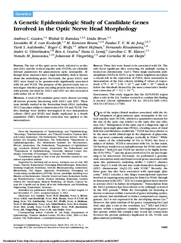 (PDF) A genetic epidemiologic study of candidate genes involved in the ...