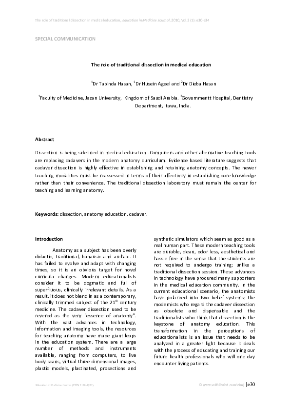 (PDF) The role of traditional dissection in medical education