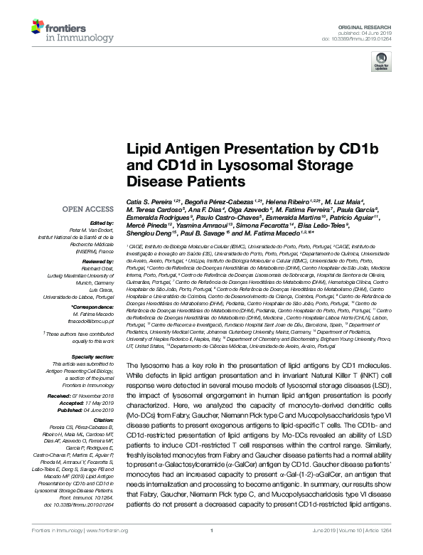 (PDF) Lipid Antigen Presentation by CD1b and CD1d in Lysosomal Storage ...