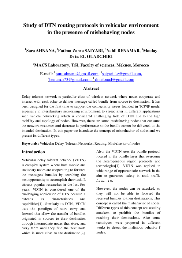 (PDF) Study of DTN routing protocols in vehicular environment in the ...