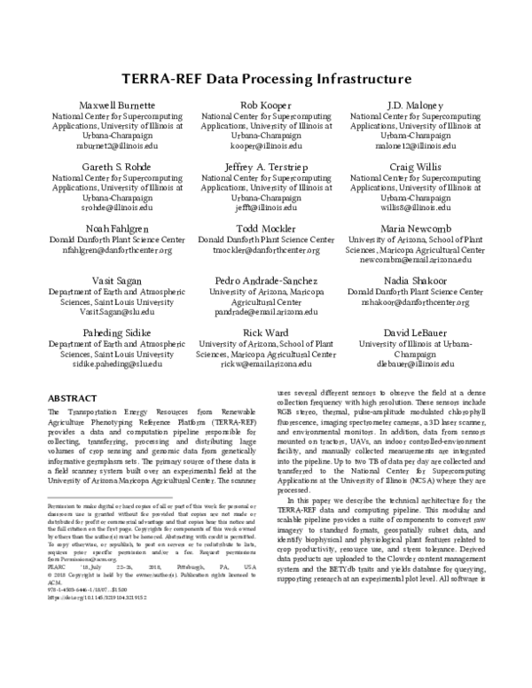 (PDF) TERRA-REF Data Processing Infrastructure