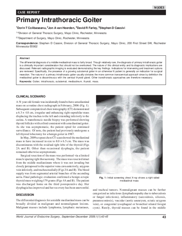 (PDF) Primary Intrathoracic Goiter Diagnosis and Treatment
