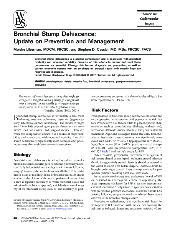 (PDF) Bronchial stump dehiscence update on prevention and management