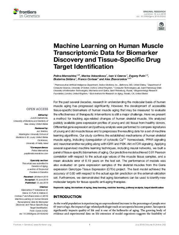 (PDF) Machine Learning on Human Muscle Transcriptomic Data for ...