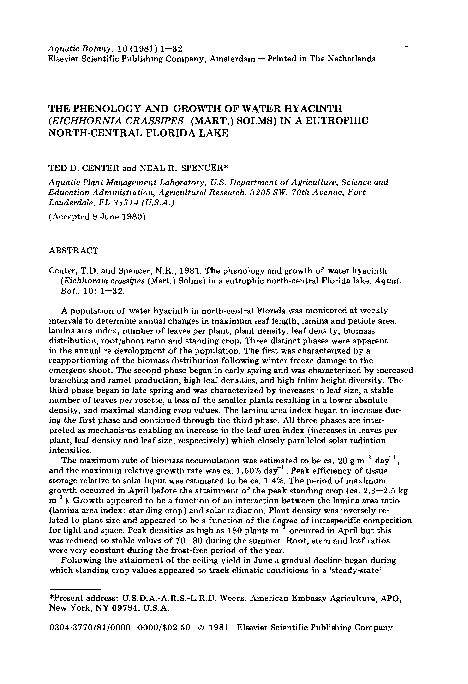 (PDF) The phenology and growth of water hyacinth (Eichhornia crassipes ...