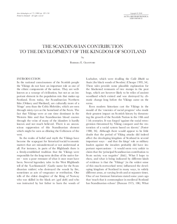 The Scandinavian Contribution to the Development of the Kingdom of Scotland