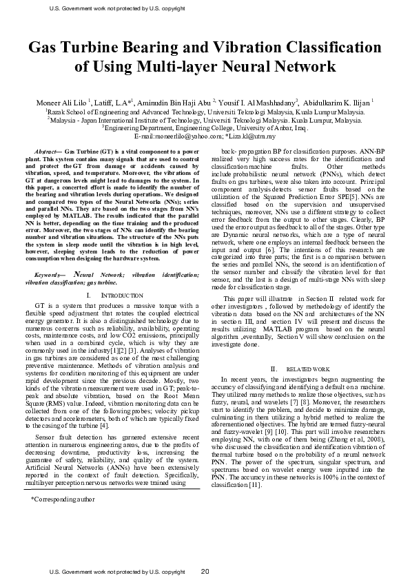 (PDF) Gas Turbine bearing and vibration classification of using multi ...
