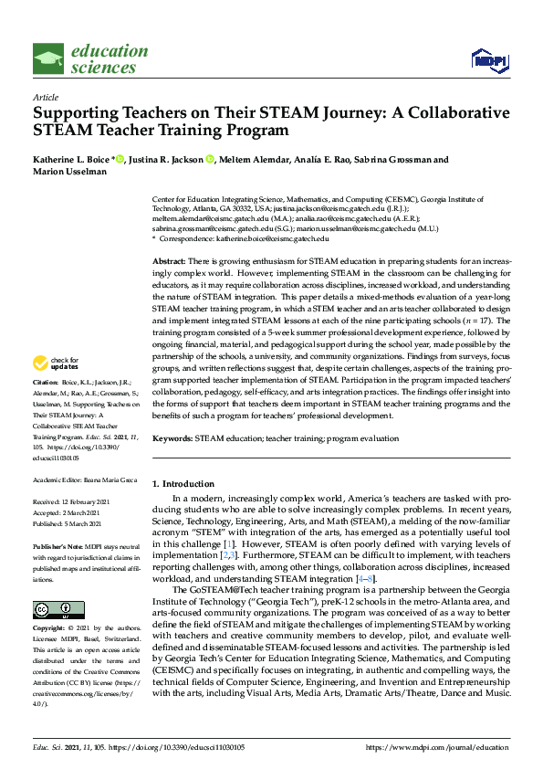 (PDF) Supporting Teachers on Their STEAM Journey: A Collaborative STEAM ...