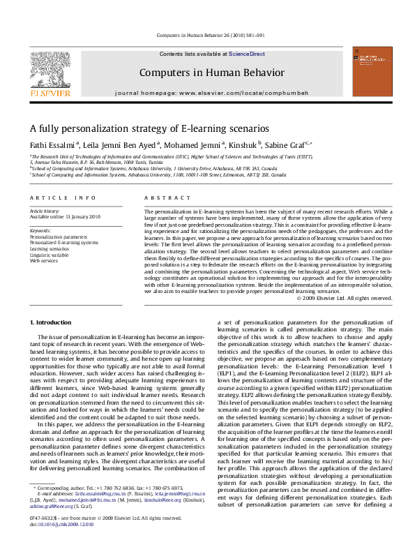 (PDF) A Fully Personalization Strategy of E-Learning Scenarios