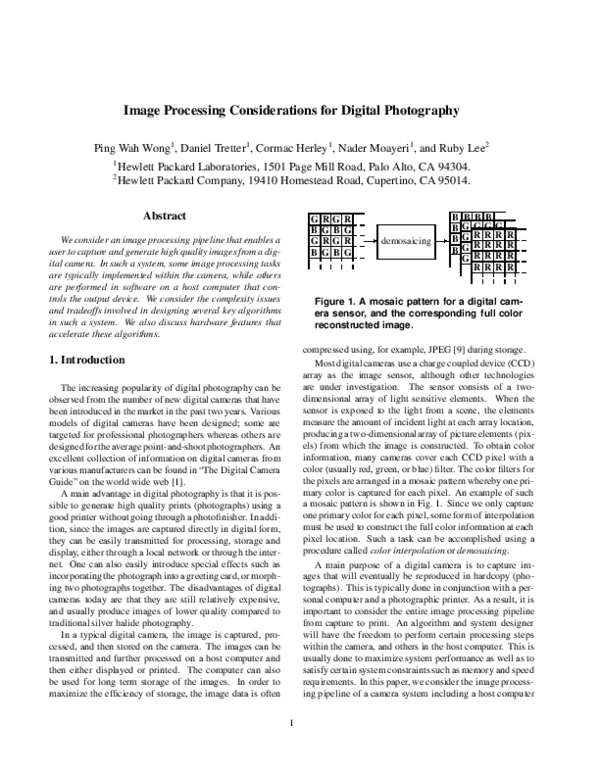 (PDF) Image processing considerations for digital photography