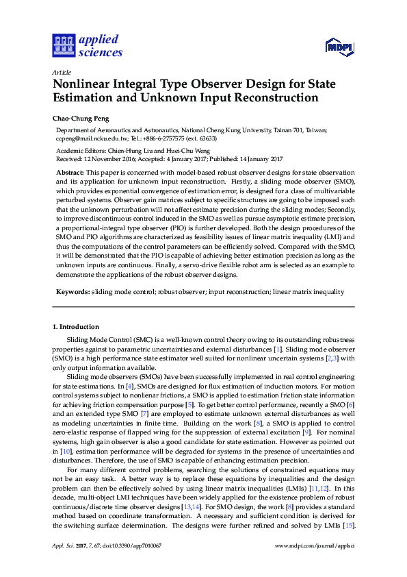 (PDF) Nonlinear Integral Type Observer Design for State Estimation and ...