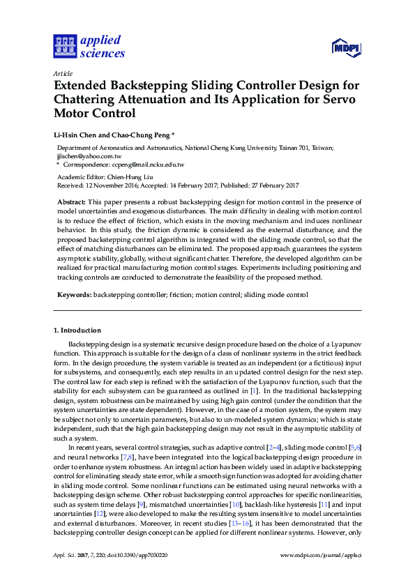 (PDF) Extended Backstepping Sliding Controller Design for Chattering