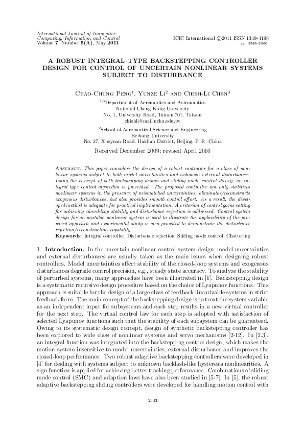 (PDF) A Robust Integral Type Backstepping Controller Design for Control ...