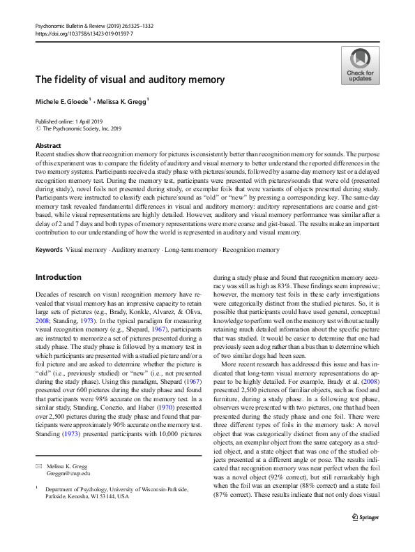 (PDF) The fidelity of visual and auditory memory