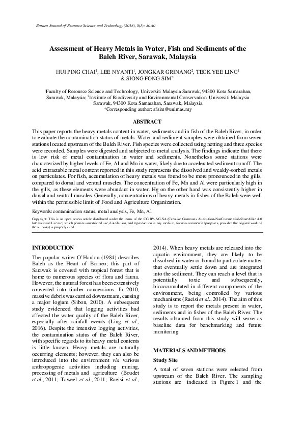 (PDF) Assessment of Heavy Metals in Water, Fish and Sediments of the ...