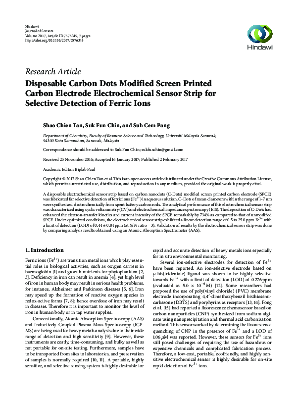 (PDF) Disposable Carbon Dots Modified Screen Printed Carbon Electrode ...