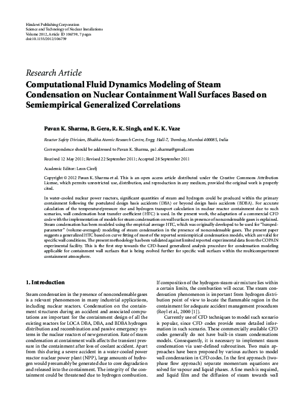 (PDF) Computational Fluid Dynamics Modeling of Steam Condensation on ...
