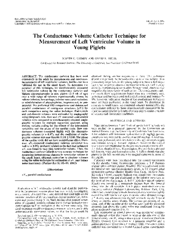 (PDF) The Conductance Volume Catheter Technique for Measurement of Left ...