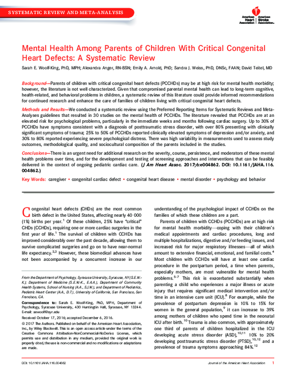(PDF) Mental Health Among Parents of Children With Critical Congenital ...