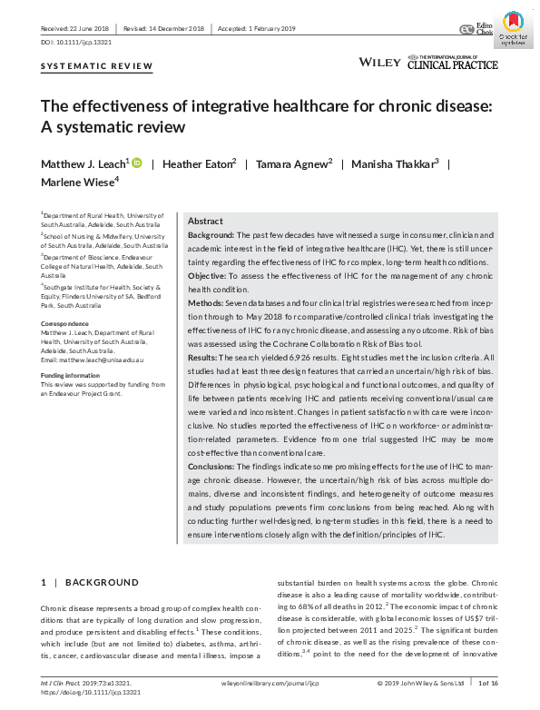 (PDF) The effectiveness of integrative healthcare for chronic disease ...