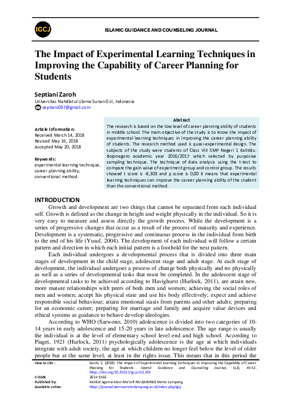 (PDF) The Impact of Experimental Learning Techniques in Improving the ...