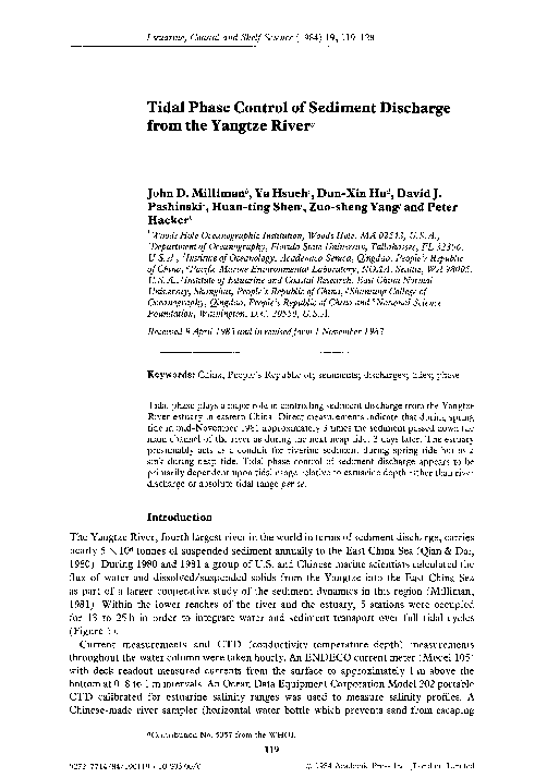 (PDF) Tidal phase control of sediment discharge from the Yangtze River
