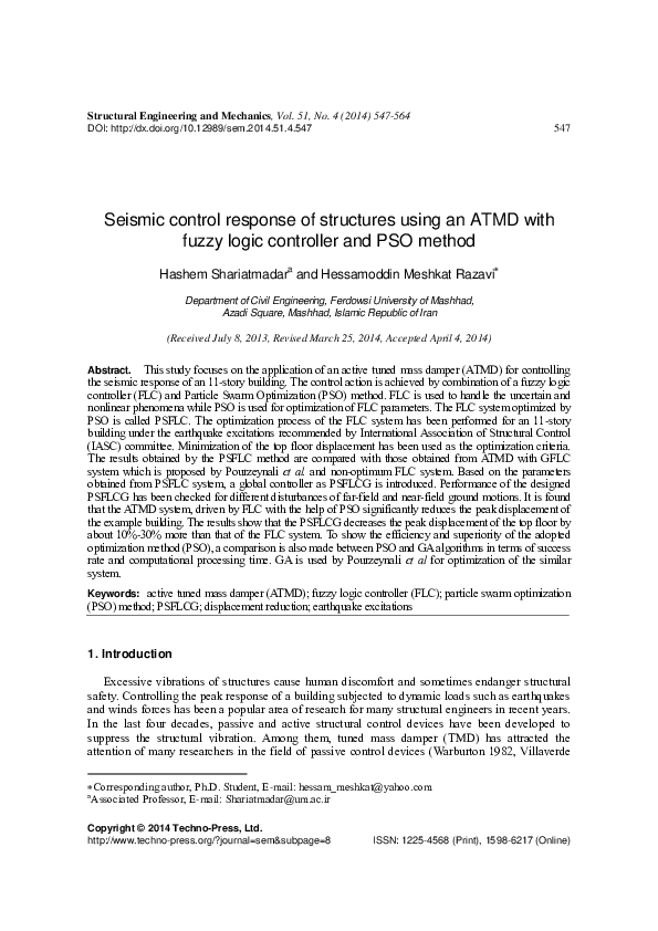 (PDF) Seismic control response of structures using an ATMD with fuzzy ...