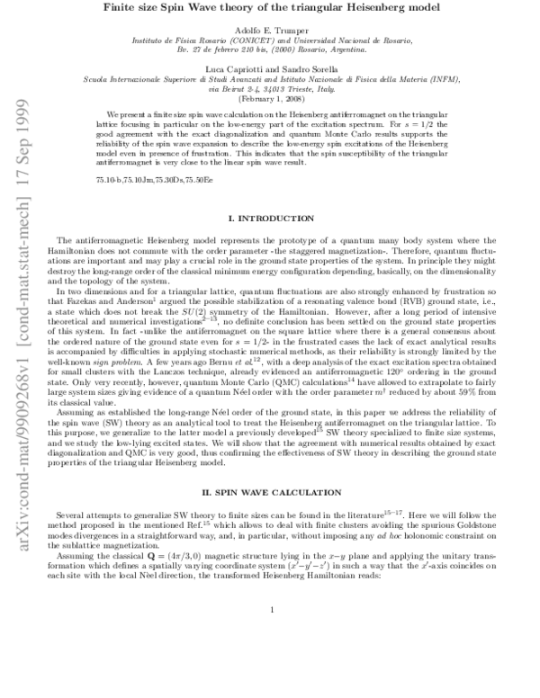(PDF) Finite-size spin-wave theory of the triangular Heisenberg model