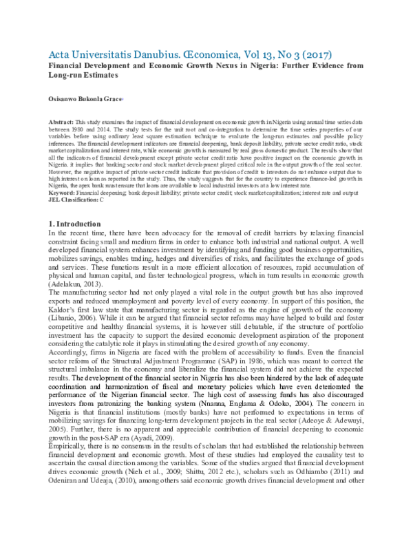 (DOC) Financial Development and Economic Growth Nexus in Nigeria ...