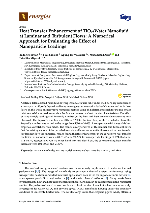 (PDF) Heat Transfer Enhancement of TiO2/Water Nanofluid at Laminar and ...