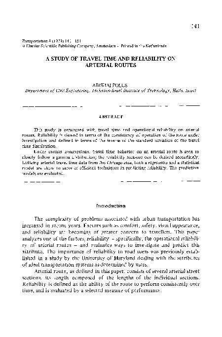 (PDF) A study of travel time and reliability on arterial routes