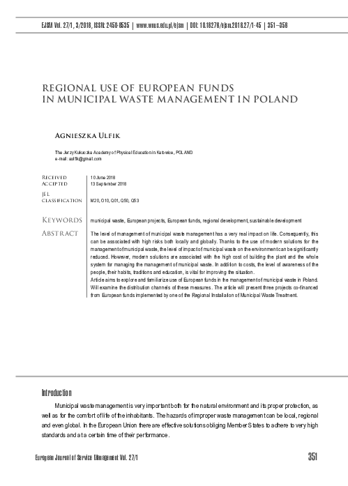 (PDF) Regional use of European Funds in municipal waste management in ...
