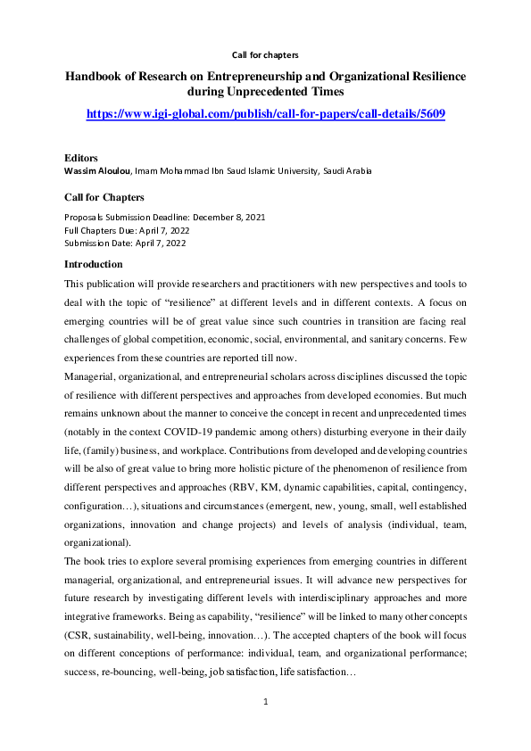 (PDF) Handbook of Research on Entrepreneurship and Organizational ...