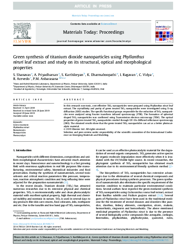 (PDF) Green synthesis of titanium dioxide nanoparticles using ...