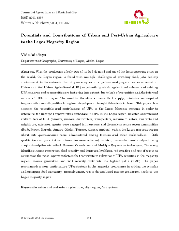 (PDF) Potentials and Contributions of Urban and Peri-Urban Agriculture ...