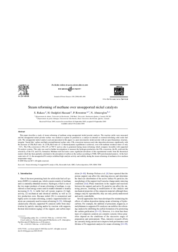 (PDF) Steam reforming of methane over unsupported nickel catalysts