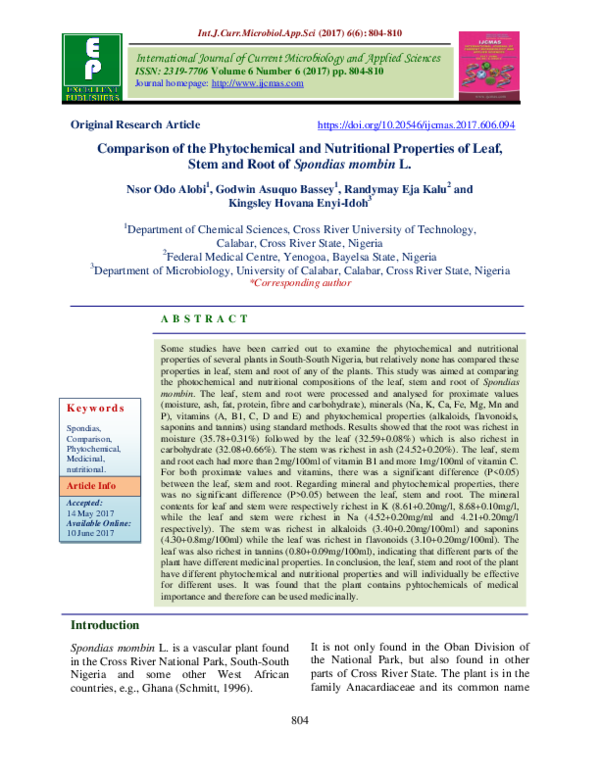 (PDF) Comparison of the Phytochemical and Nutritional Properties of ...